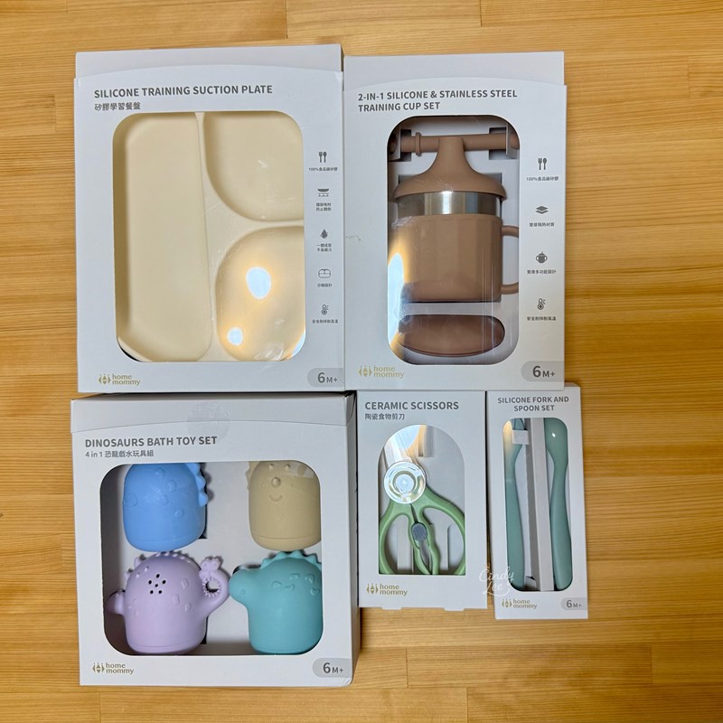 [育兒] 媽咪學苑【赫媽咪寶寶矽膠餐具組+水杯+剪刀+恐龍組